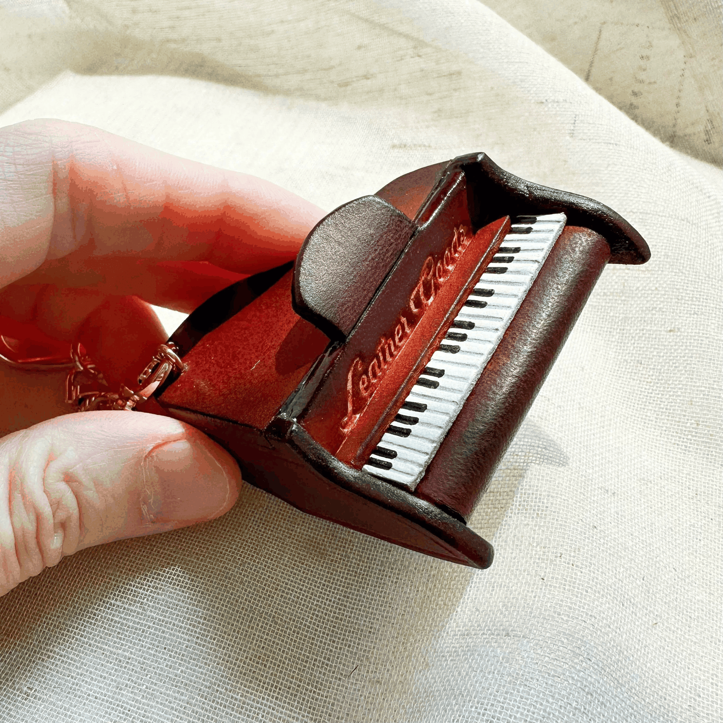 Leather Keychain - Leather Piano Bag Charm, Musical Instrument Pendant