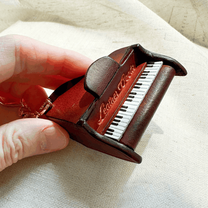 Leather Keychain - Leather Piano Bag Charm, Musical Instrument Pendant