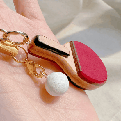 Leather Bag Charm - Pingpong Paddle Keychain - Table Tennis Racket