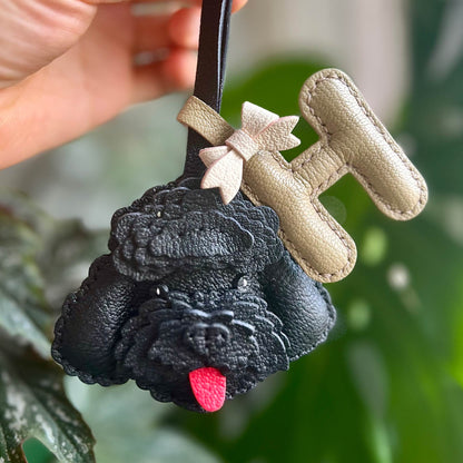 Leather Bag Charm - Customized Initial Bag Charm, Poodle Teddy Pendant