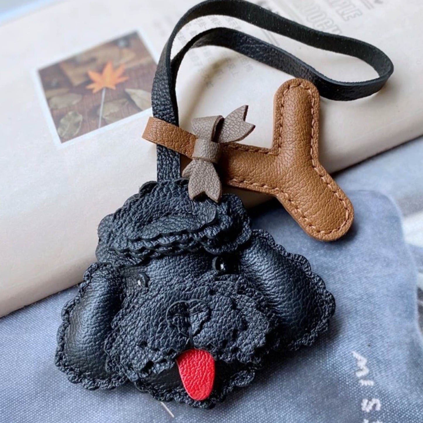 Leather Bag Charm - Customized Initial Bag Charm, Poodle Teddy Pendant