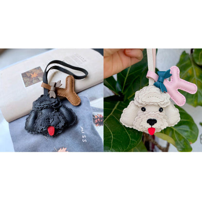 Leather Bag Charm - Customized Initial Bag Charm, Poodle Teddy Pendant