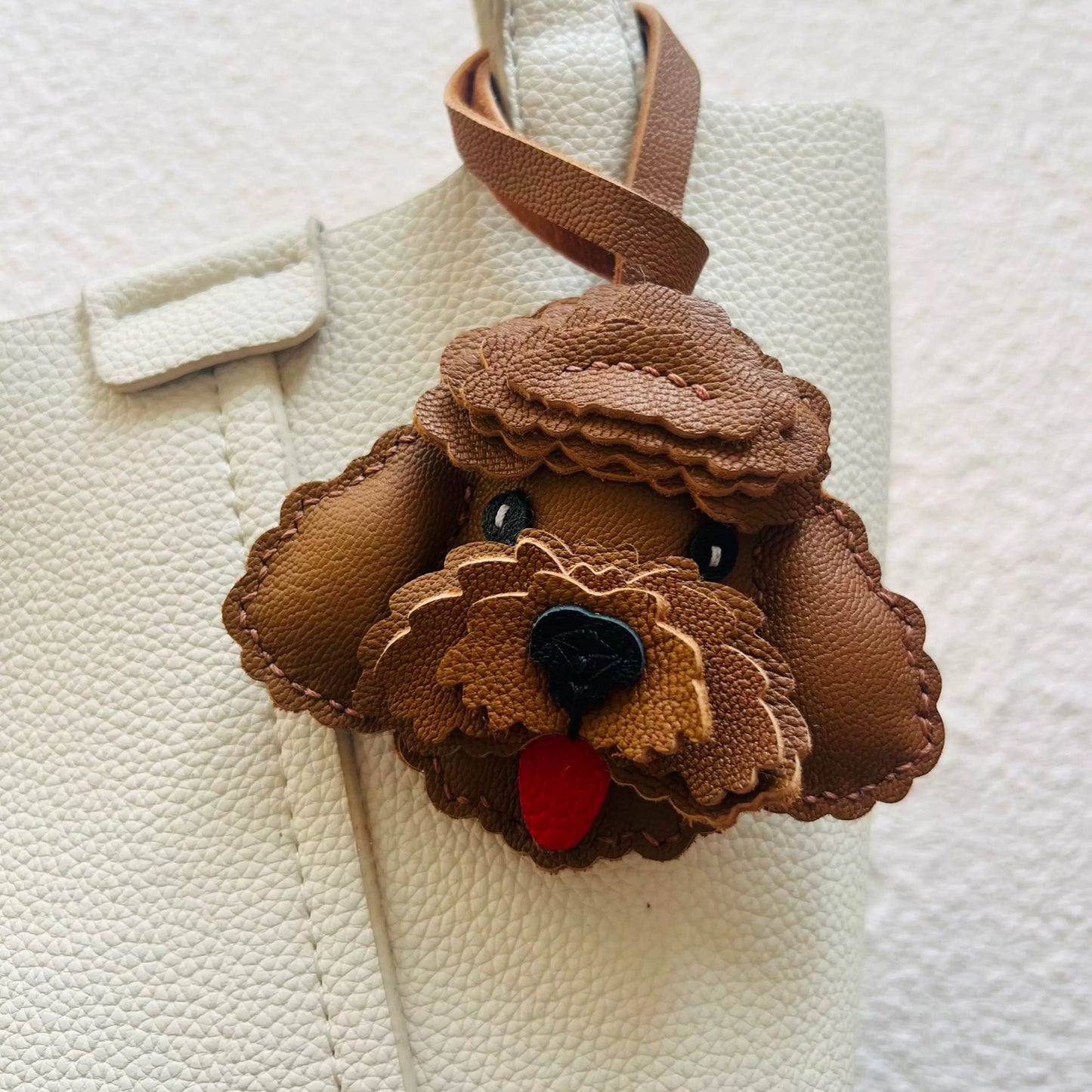 Leather Bag Charm - Customized Poodle Teddy keychain, Puppy Pendant