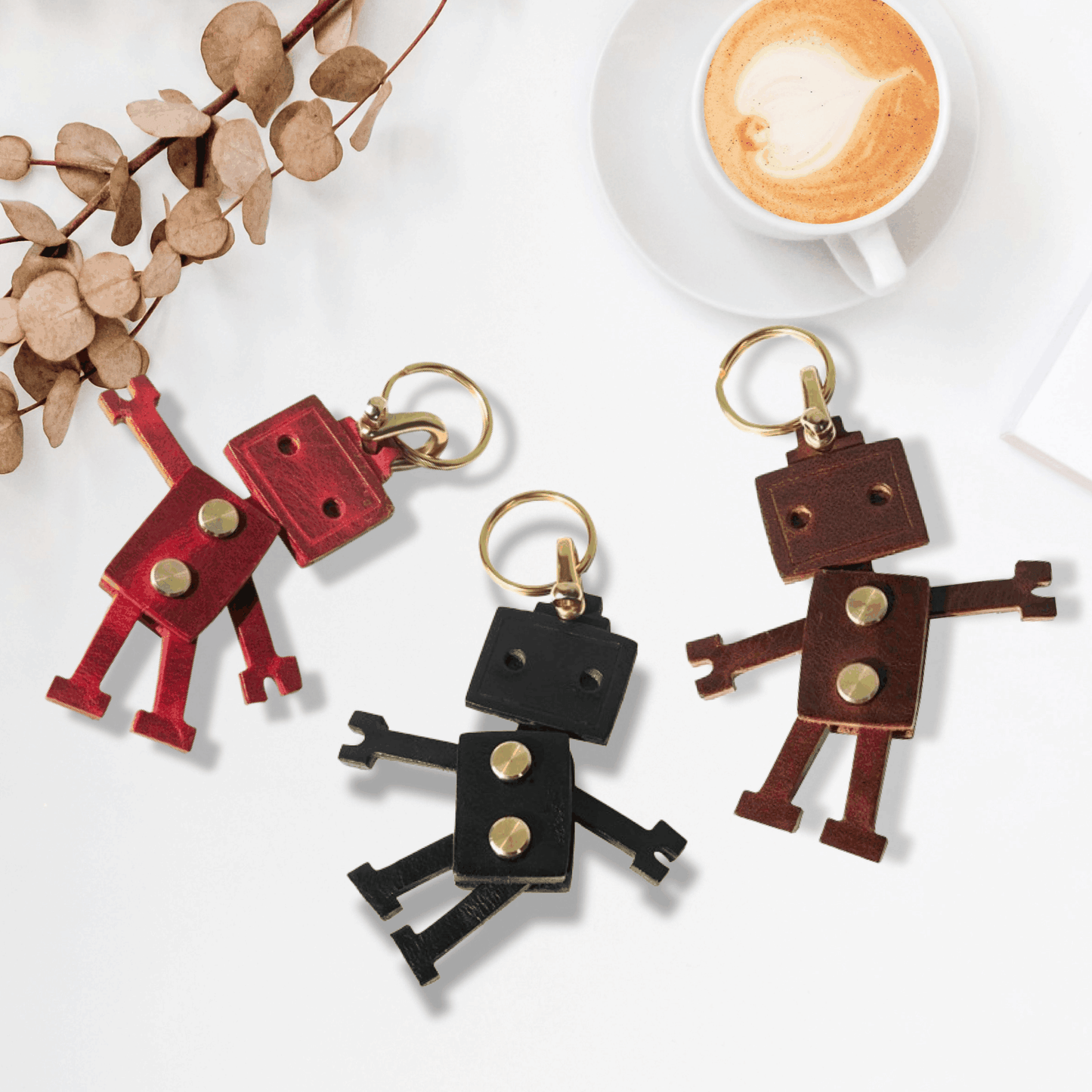 Leather Keychain - Leather Robot Bag Charm, Robot Pendant