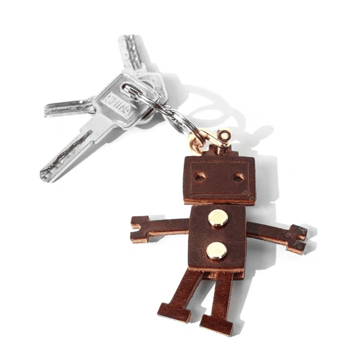 Leather Keychain - Leather Robot Bag Charm, Robot Pendant