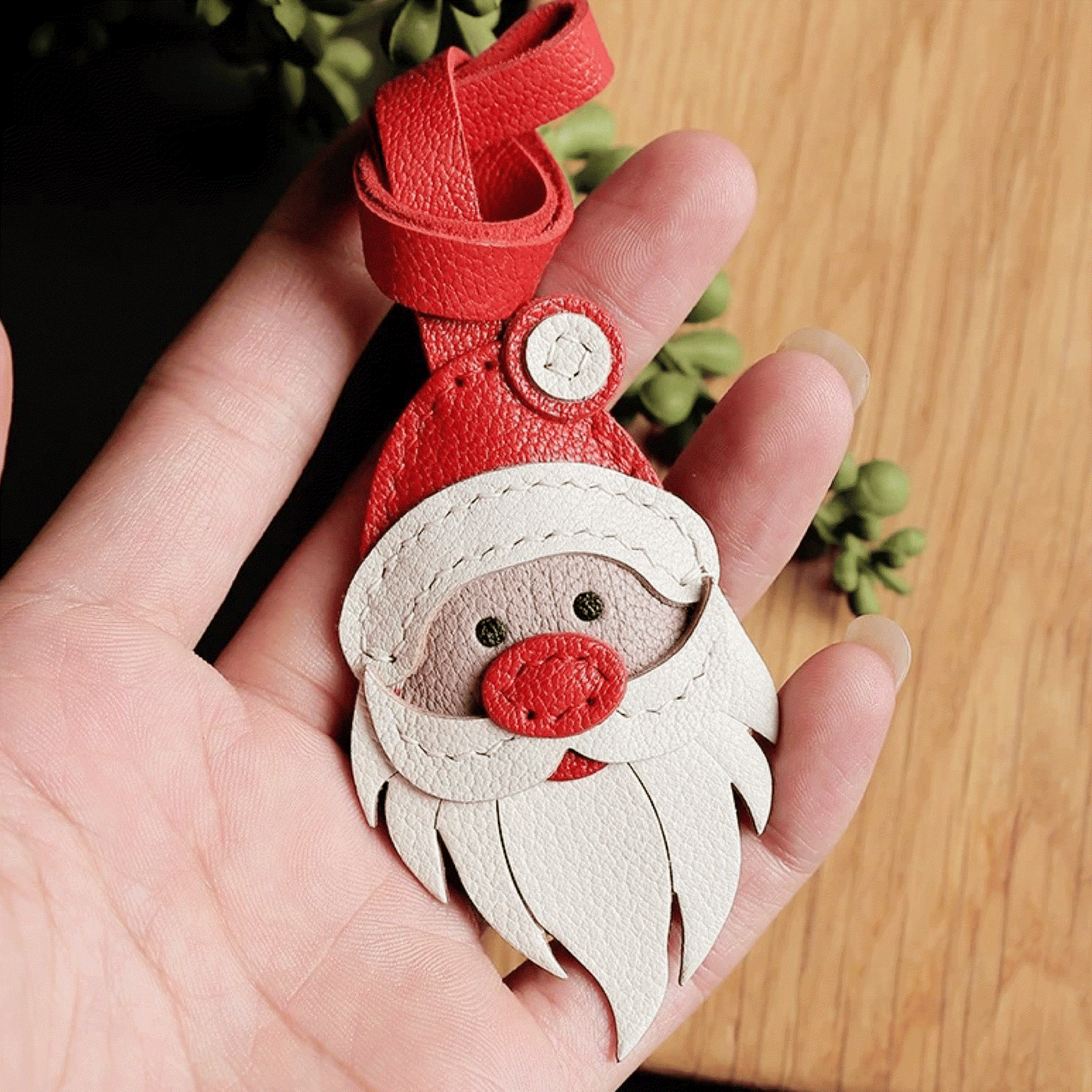 Leather Bag Charm - Santa Claus Keychain Christmas Ornament Decoration