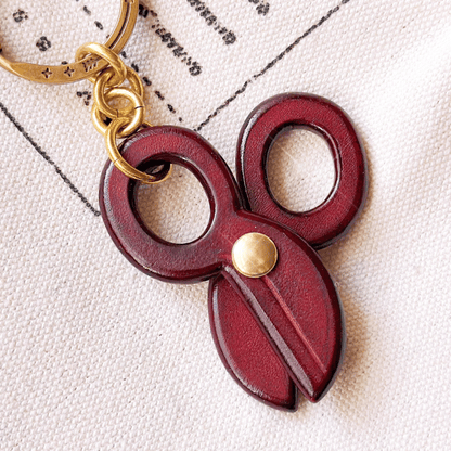 Leather Keychain - Scissors Bag Charm, 3D Keychain, Scissors Pendant