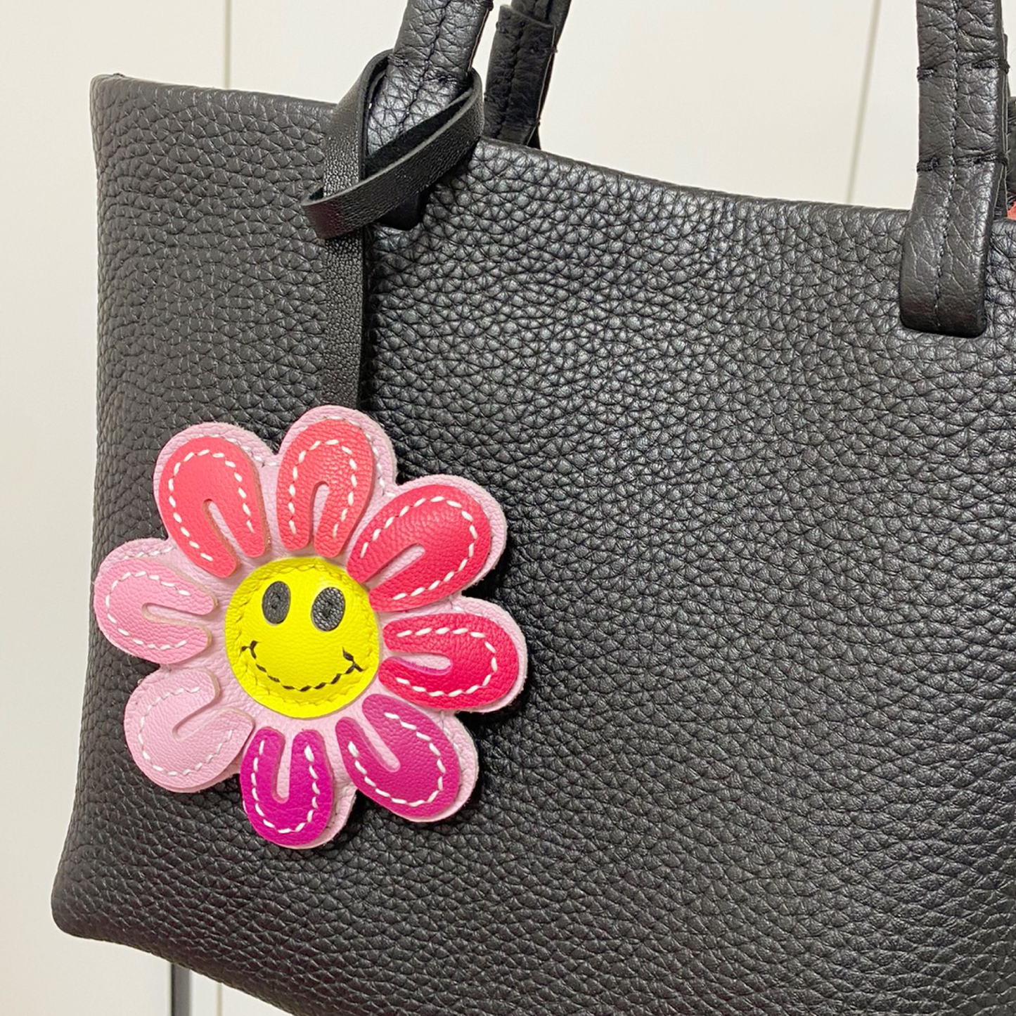 Leather Bag Charm - Colorful Smile Sunflower Charm - Inspired by Nature