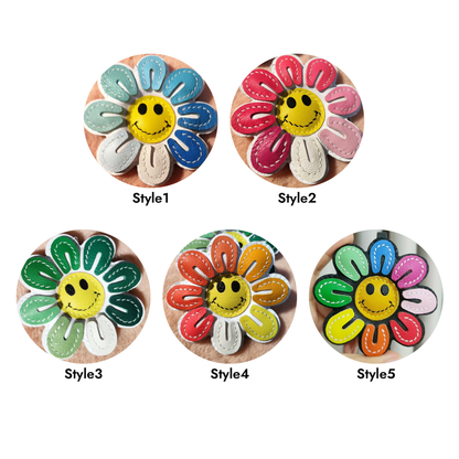 Leather Bag Charm - Colorful Smile Sunflower Charm - Inspired by Nature