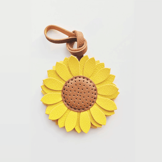 Sunflower Charm - Leather Flower Bag Charm - Inspired by Nature