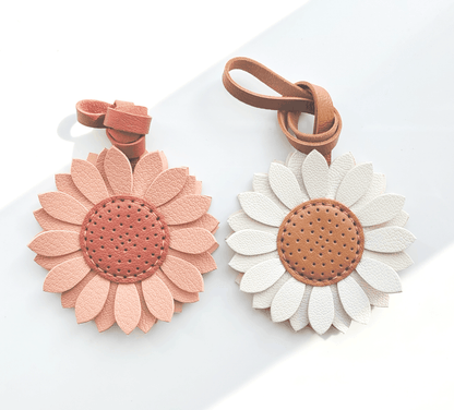 Sunflower Charm - Leather Flower Bag Charm - Inspired by Nature