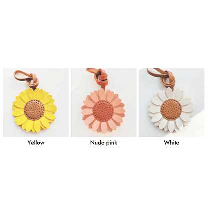 Sunflower Charm - Leather Flower Bag Charm - Inspired by Nature