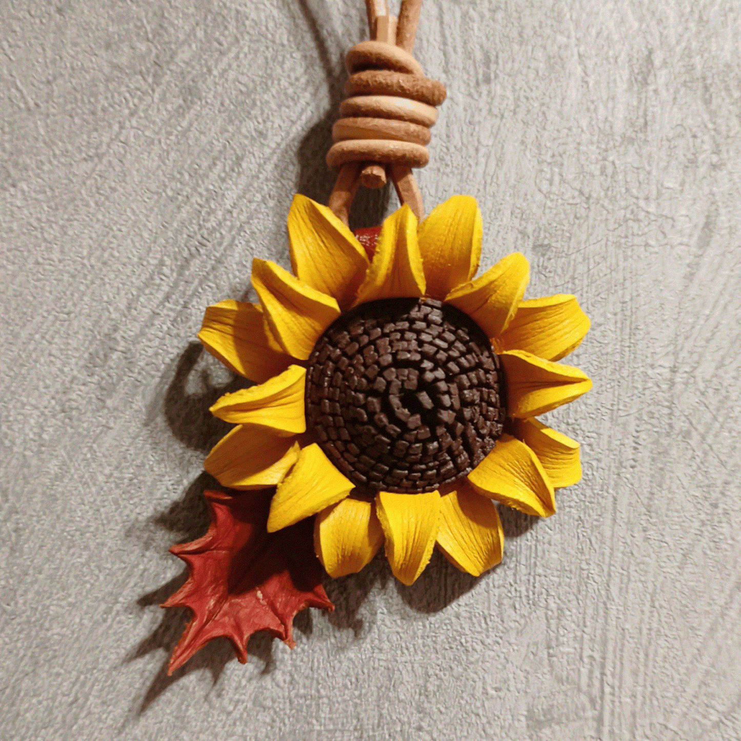 Leather Bag Charm - Flower Charm, Flower Keychain - Sunflower