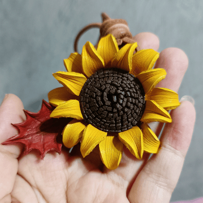 Leather Bag Charm - Flower Charm, Flower Keychain - Sunflower