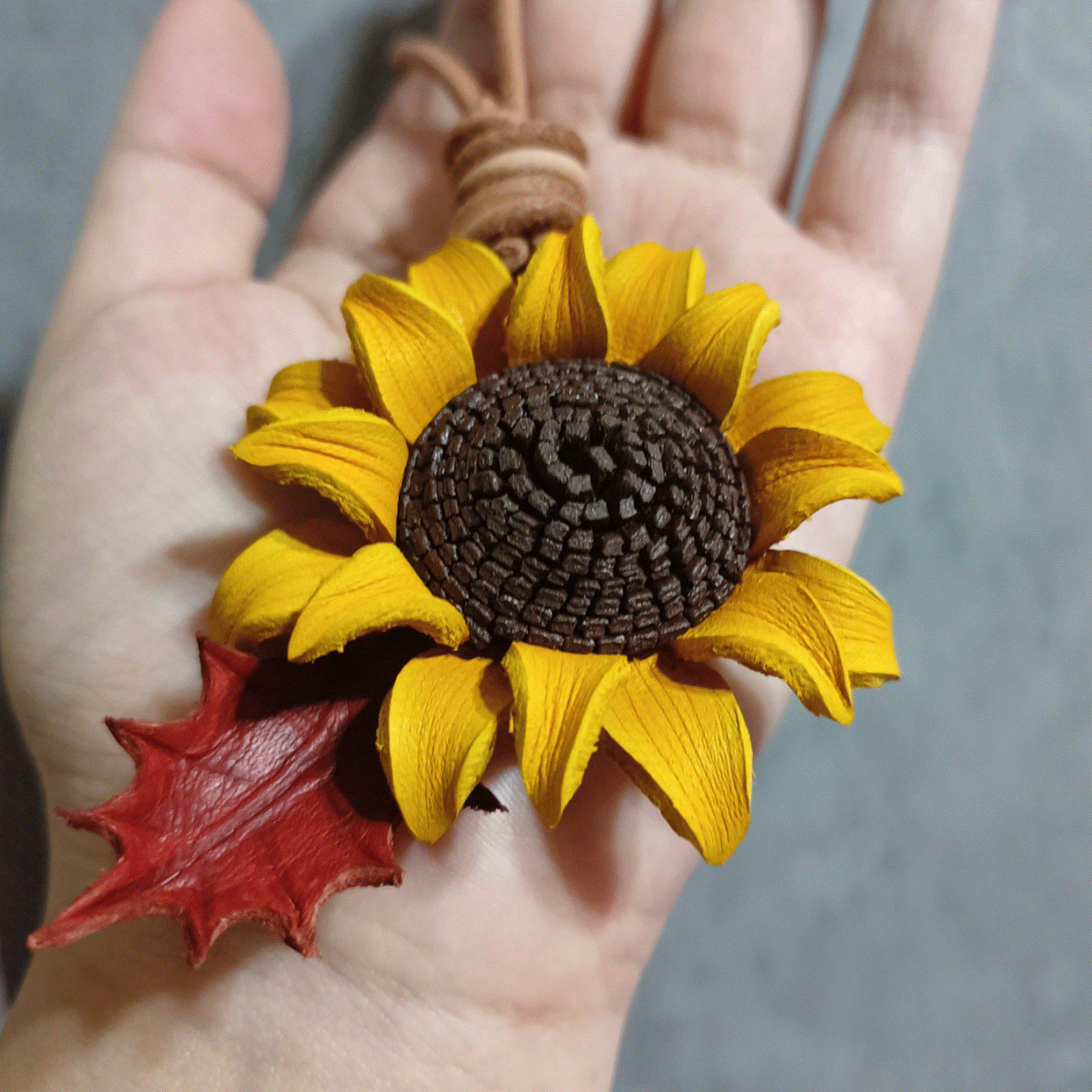 Leather Bag Charm - Flower Charm, Flower Keychain - Sunflower