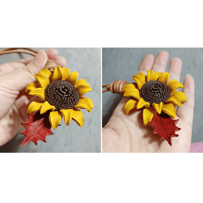 Leather Bag Charm - Flower Charm, Flower Keychain - Sunflower