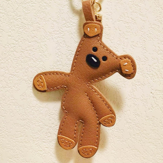 Leather Bag Charm - Teddy Bear Bag Charm, Bear Pendant, Bear Keychain