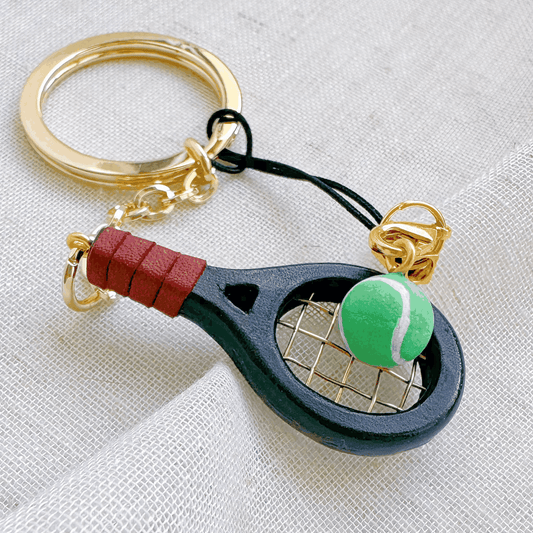 Leather Bag Charm - Leather Tennis Racket Set Keychain - Sports Charm