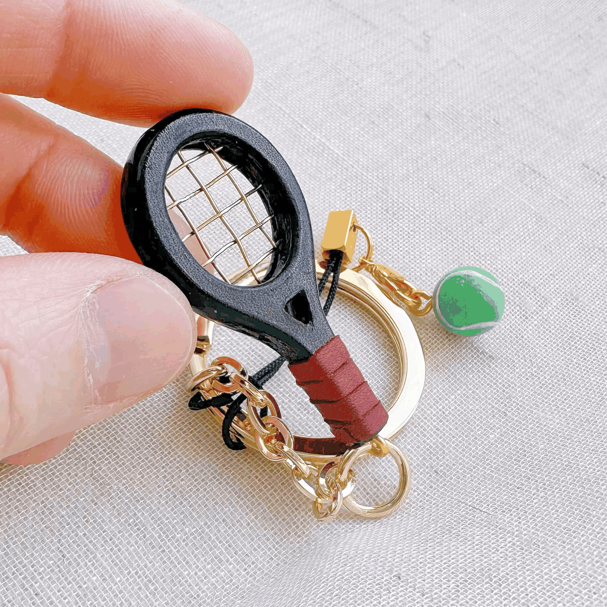 Leather Bag Charm - Leather Tennis Racket Set Keychain - Sports Charm