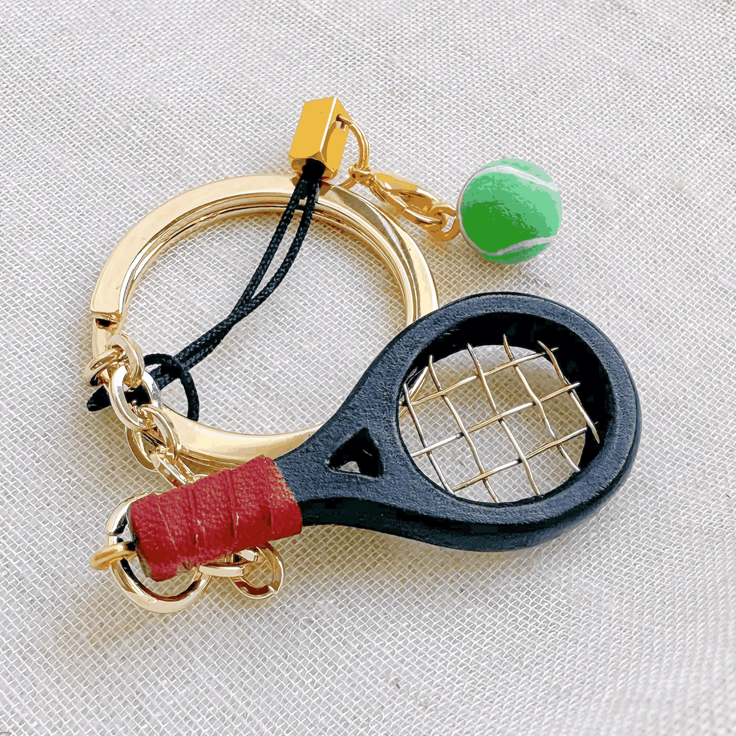 Leather Bag Charm - Leather Tennis Racket Set Keychain - Sports Charm