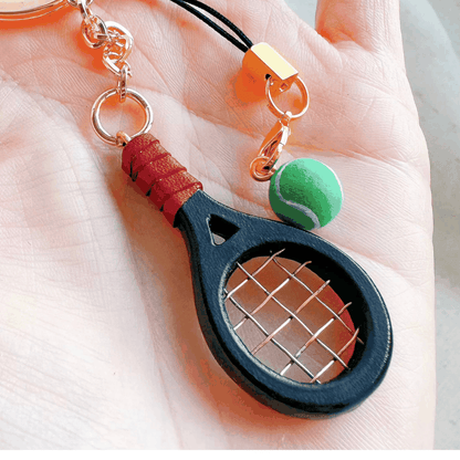 Leather Bag Charm - Leather Tennis Racket Set Keychain - Sports Charm