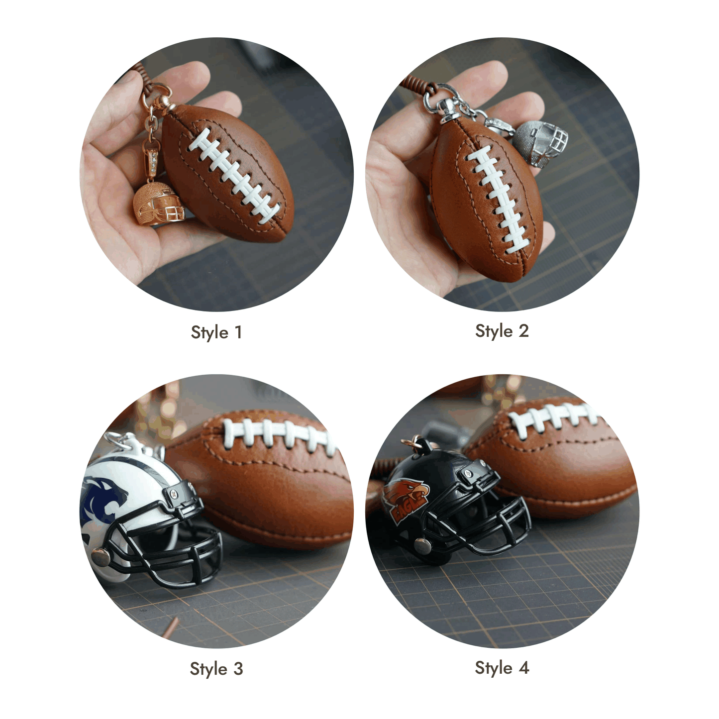 Leather Bag Charm - American Football Keychain, Gridiron Helmet