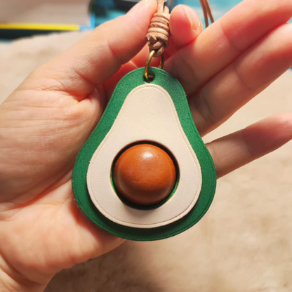 Leather Bag Charm - Handmade Avocado keychain - Nature Inspiration