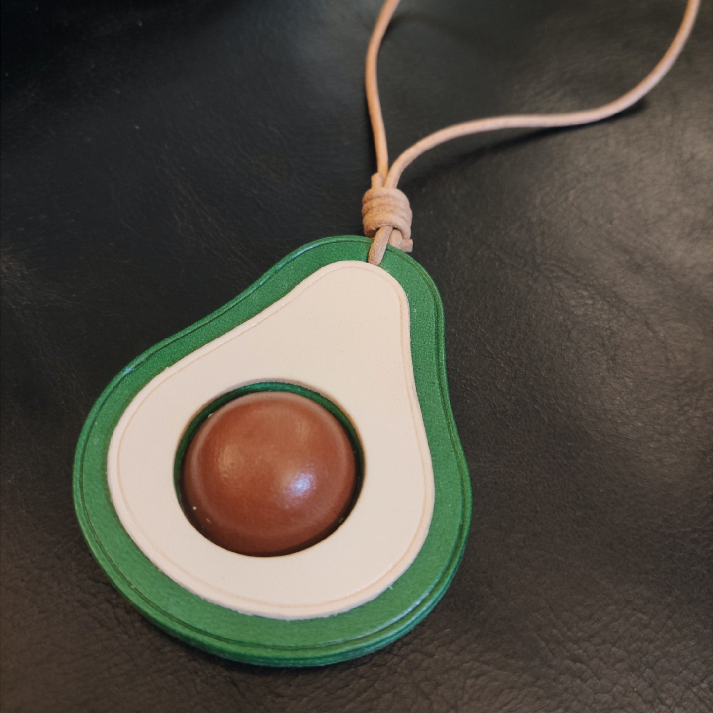 Leather Bag Charm - Handmade Avocado keychain - Nature Inspiration