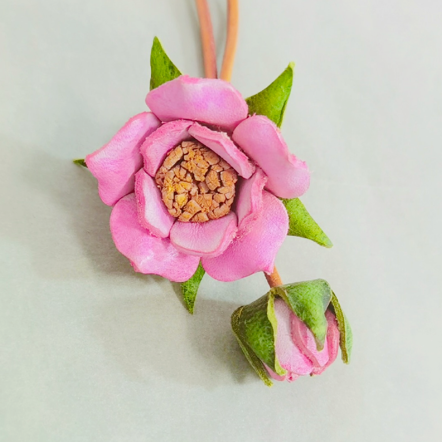 Leather Bag Charm – Flower Charm, Flower Keychain - Camellia