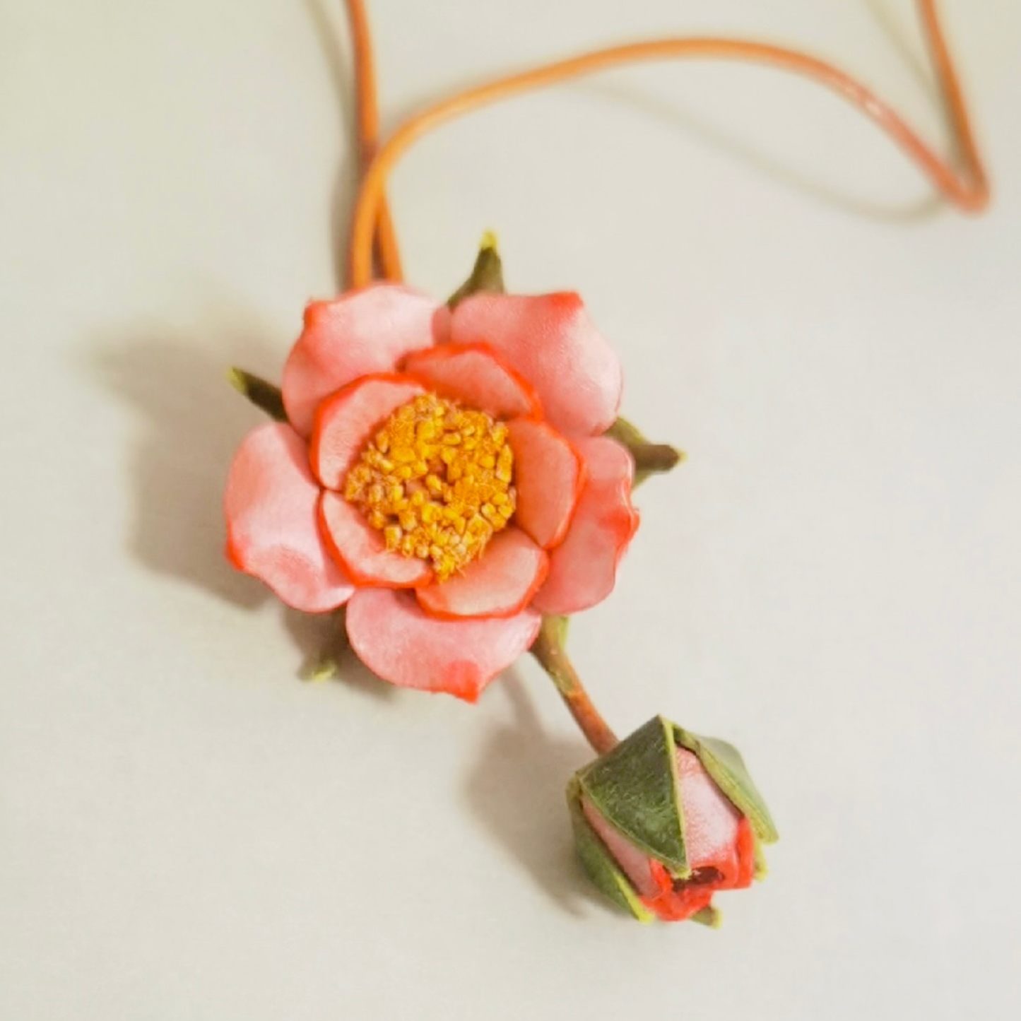 Leather Bag Charm – Flower Charm, Flower Keychain - Camellia