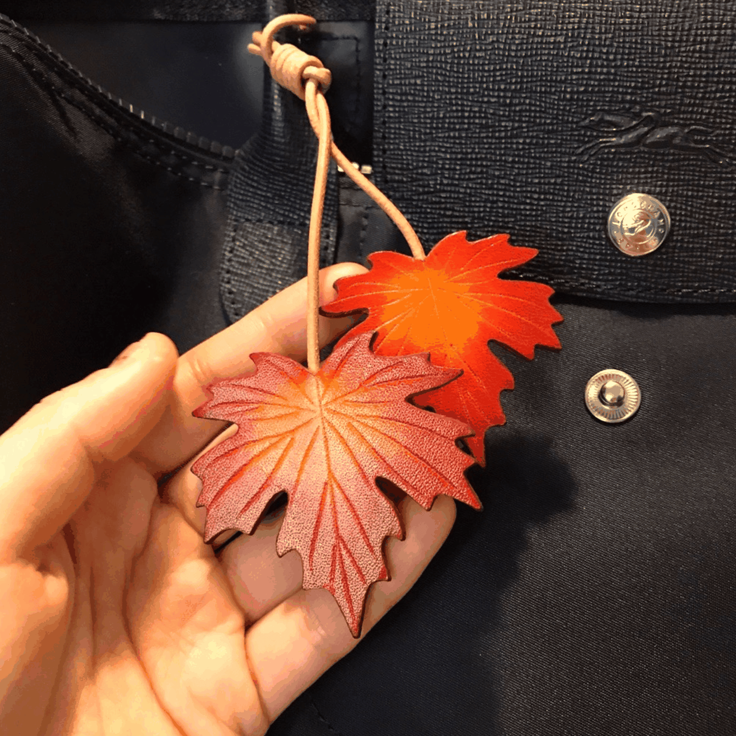 Leather Bag Charm - Maple Tree Leaves, Fall Maple Leaf, Leaf Keychain