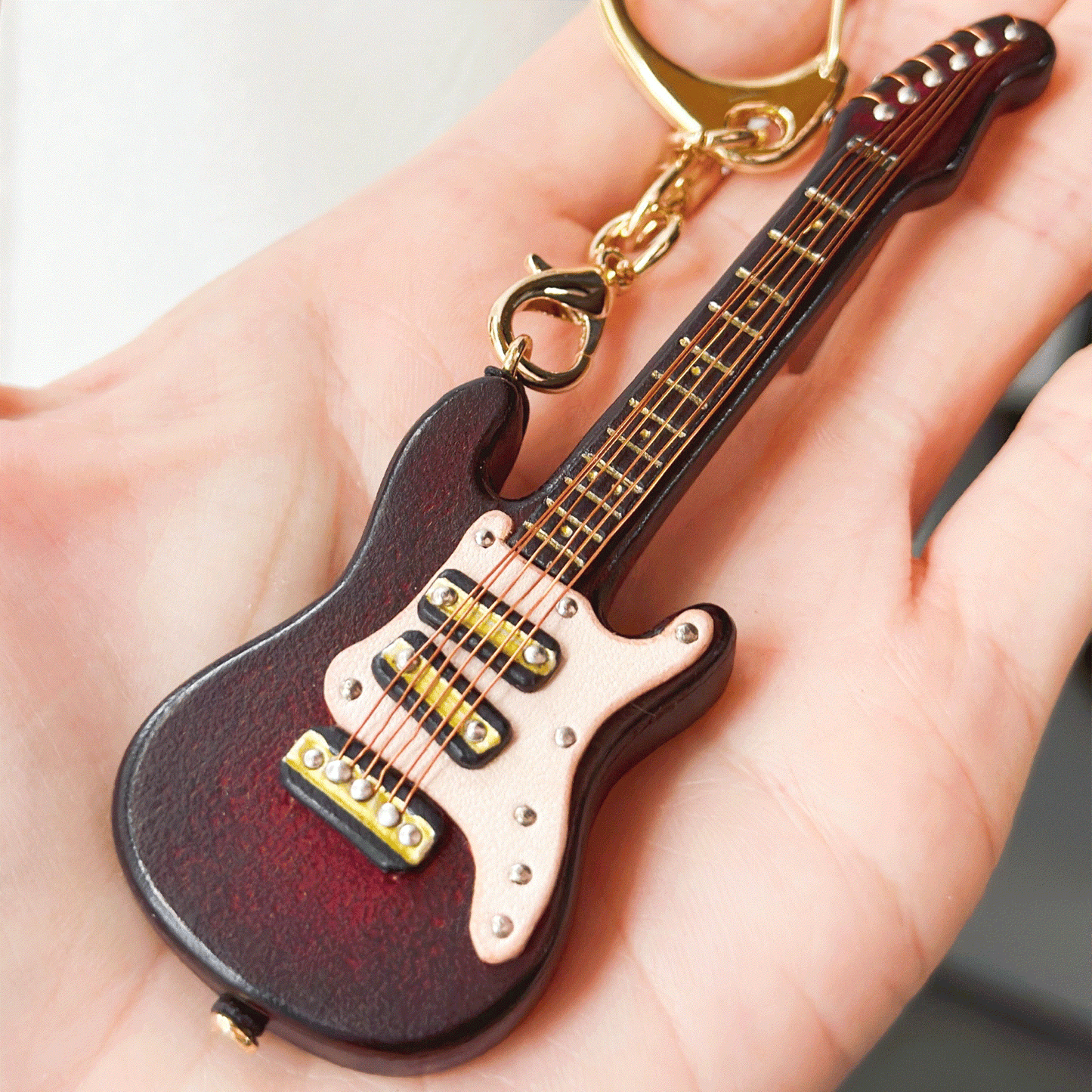 Leather Keychain Electric Guitar Bag Charm, Musical Instrument Pendant