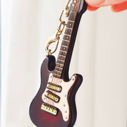 Leather Keychain Electric Guitar Bag Charm, Musical Instrument Pendant