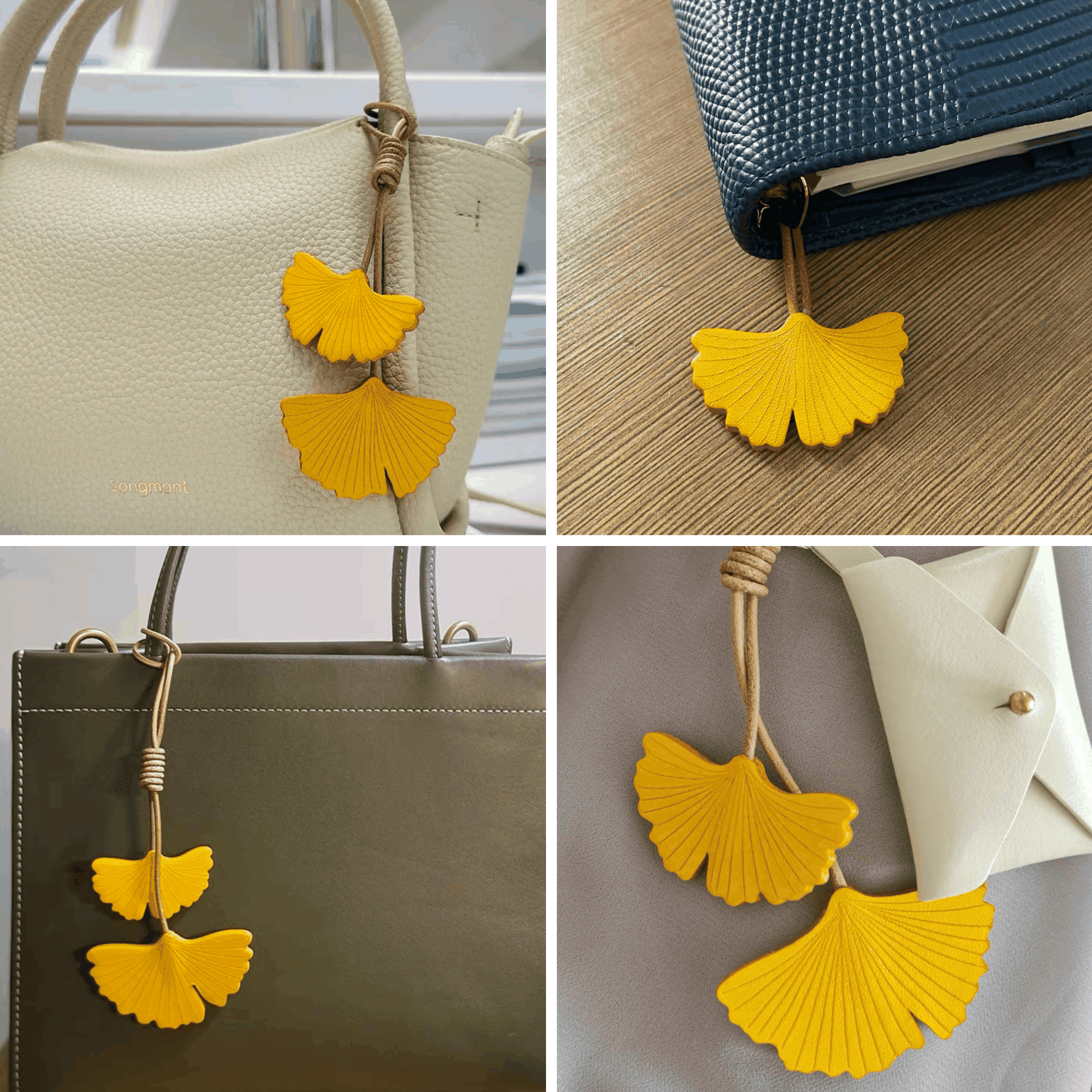 Leather Bag Charm - Ginkgo Tree Leaves, Fall Ginkgo Leaf,Leaf Keychain