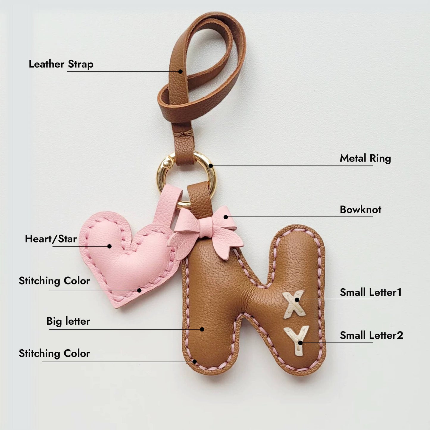 Customized Letter Bag Charm - Leather Alphabet Keychain- Single Letter Without Tassels