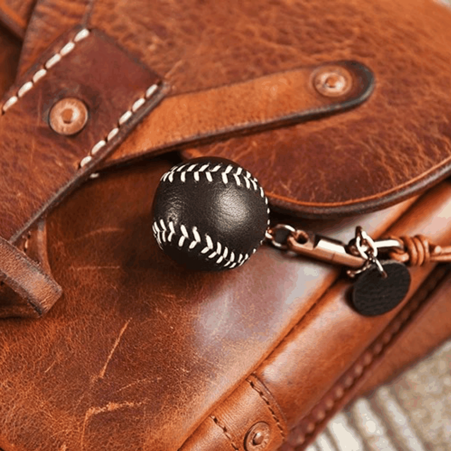 Leather Bag Charm - Leather Baseball Keychain, Sport Pendant