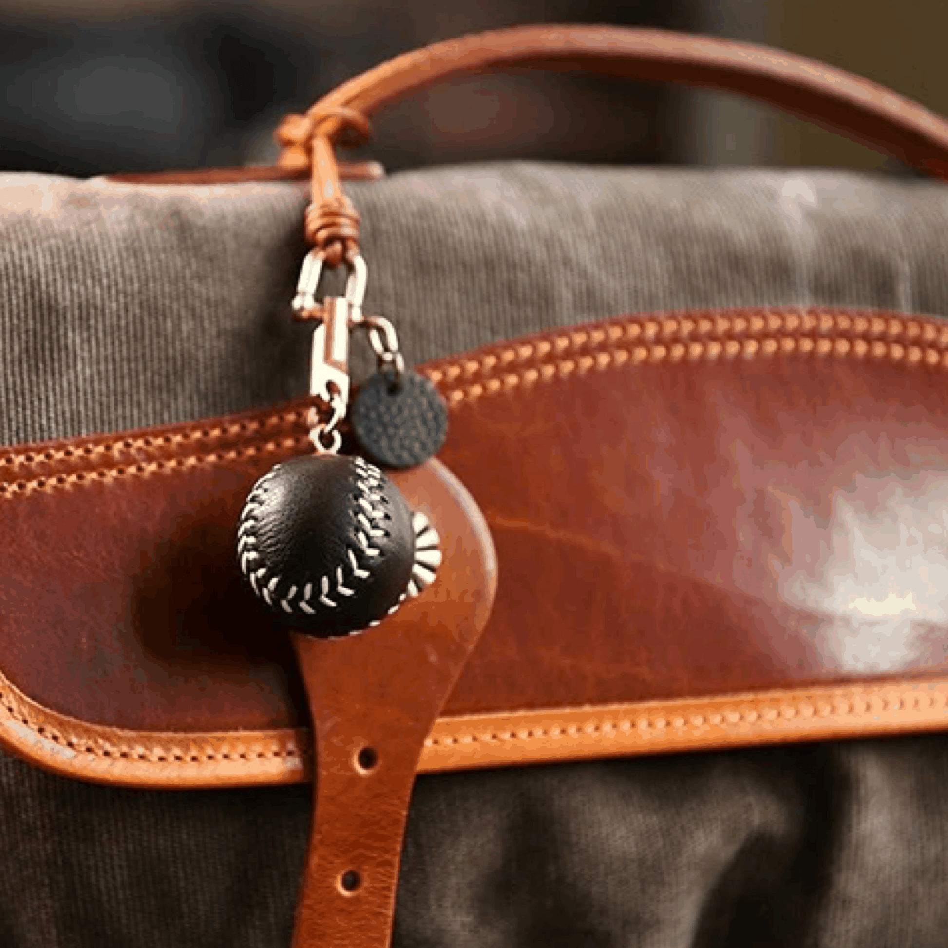 Leather Bag Charm - Leather Baseball Keychain, Sport Pendant