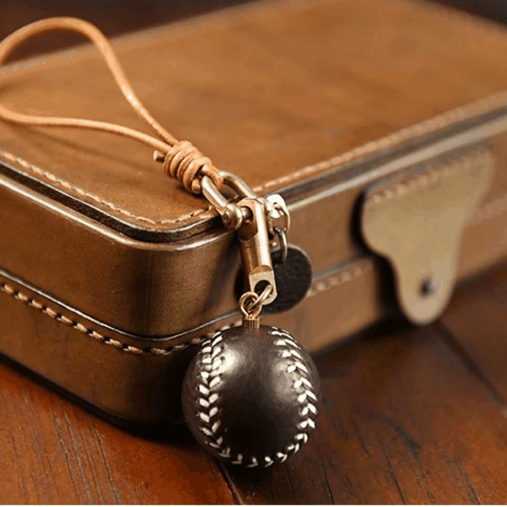 Leather Bag Charm - Leather Baseball Keychain, Sport Pendant