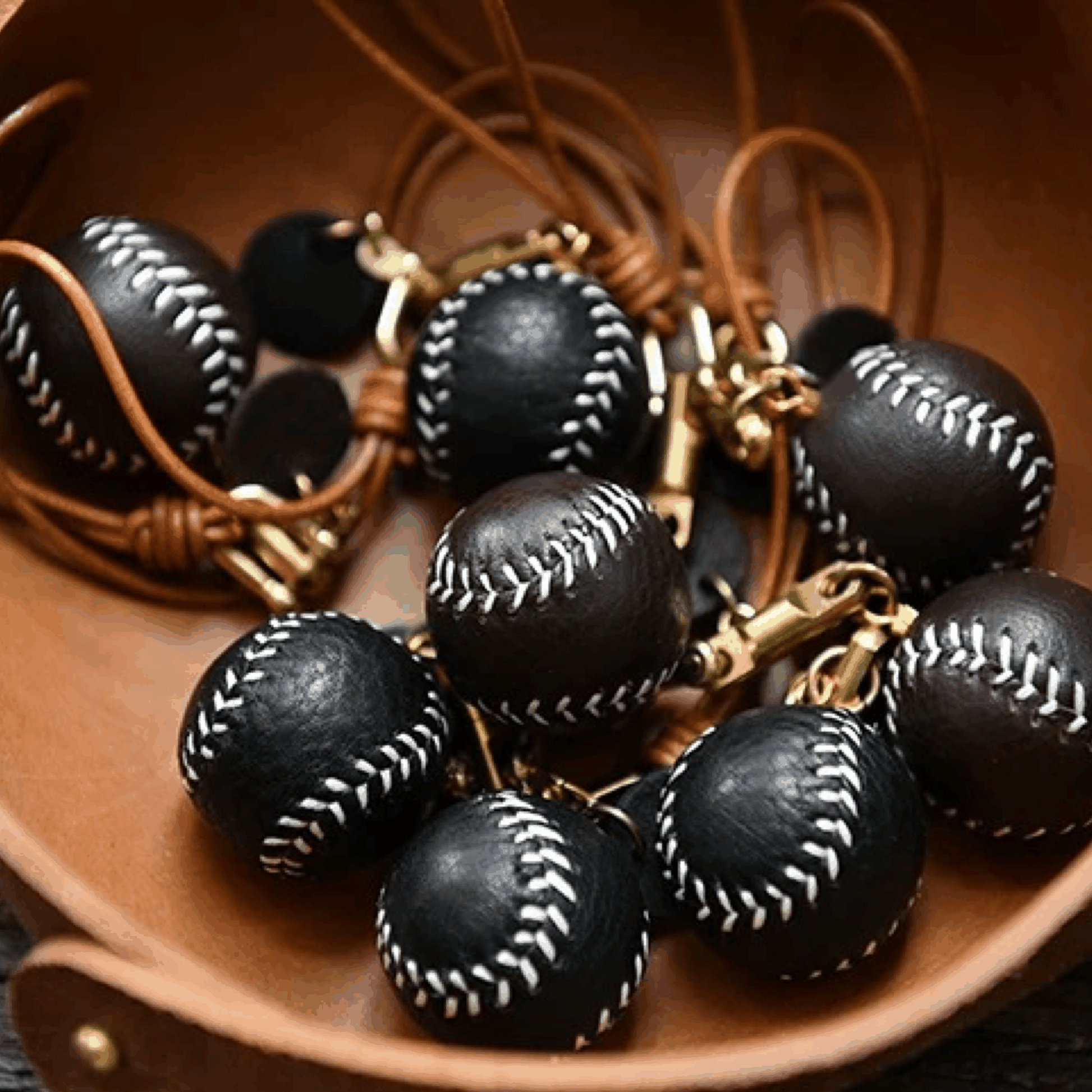 Leather Bag Charm - Leather Baseball Keychain, Sport Pendant