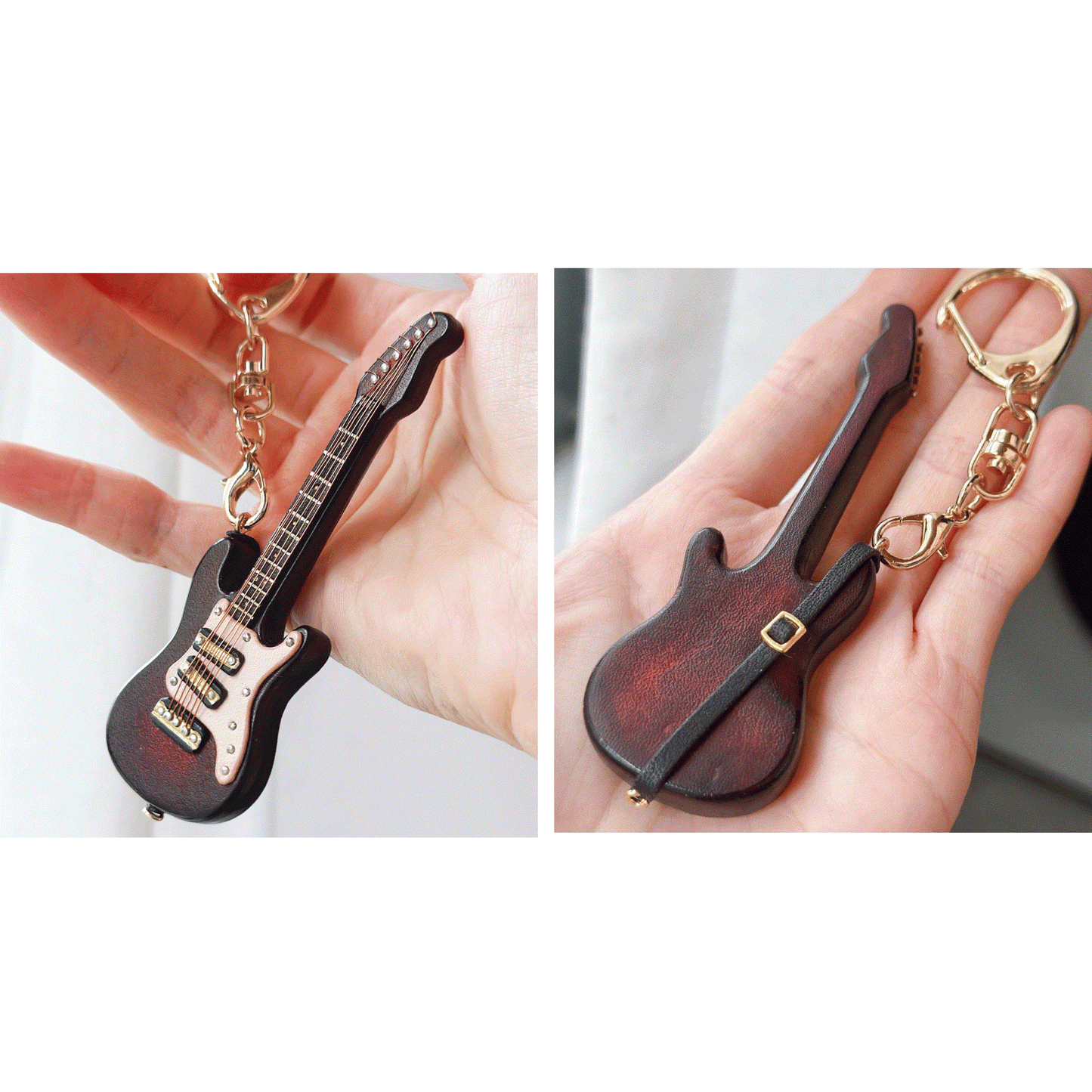 Leather Keychain Electric Guitar Bag Charm, Musical Instrument Pendant