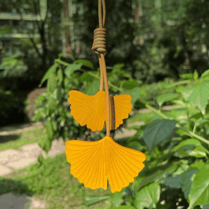 Leather Bag Charm - Ginkgo Tree Leaves, Fall Ginkgo Leaf,Leaf Keychain