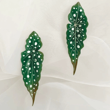 Handmade Brooch - Leather Leaf Brooch Set - Begonia, Bamboo Leaves