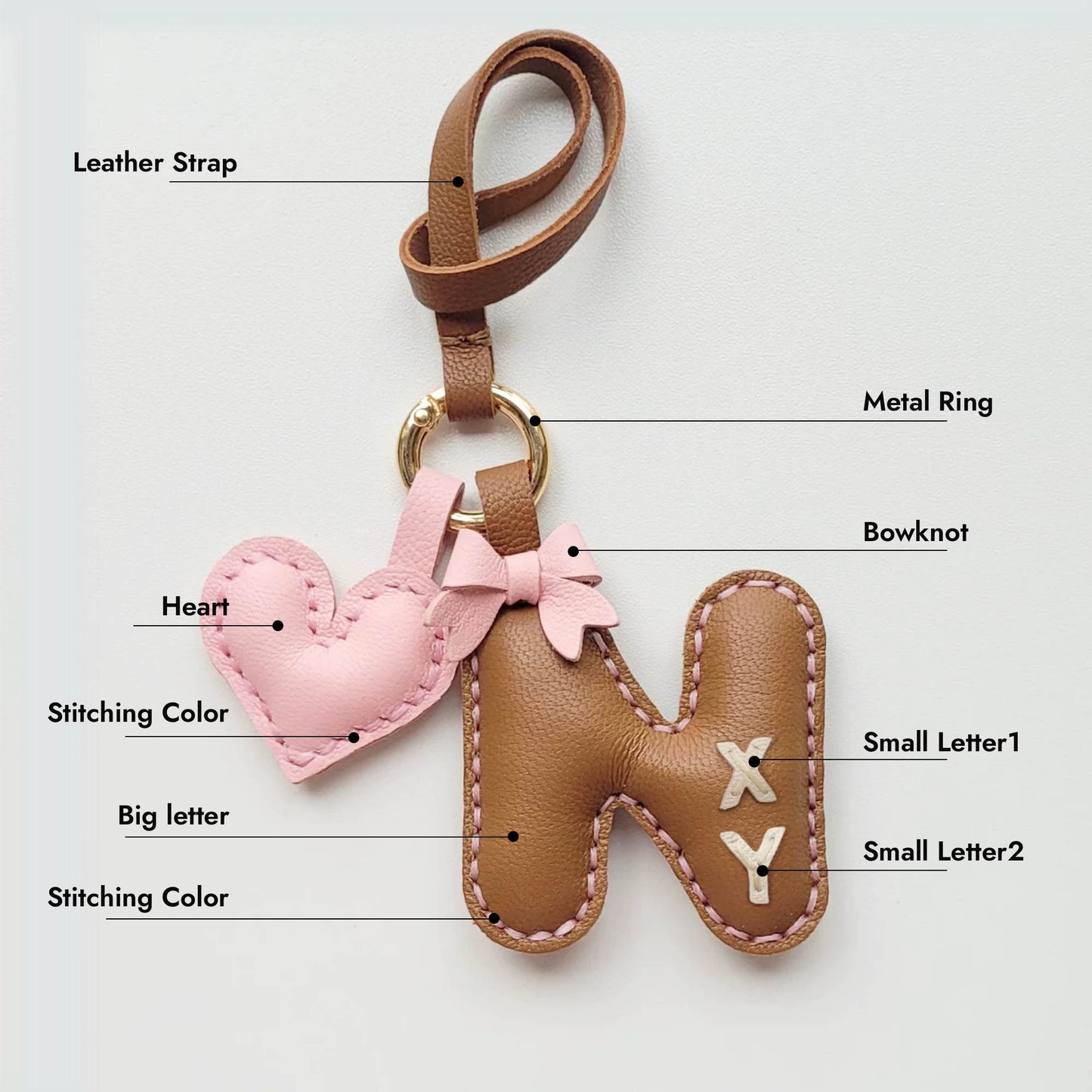 Leather Bag Charm - Customized Alphabet Letters Charm / Initials Charm