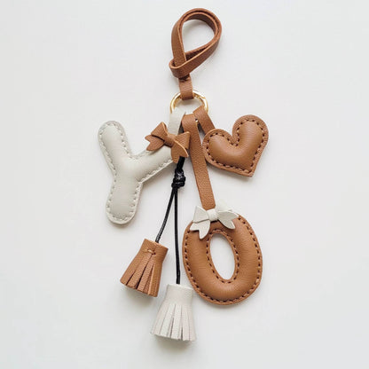 Customized Letter Bag Charm - Handmade Leather Initials Keychain | WittyWilding