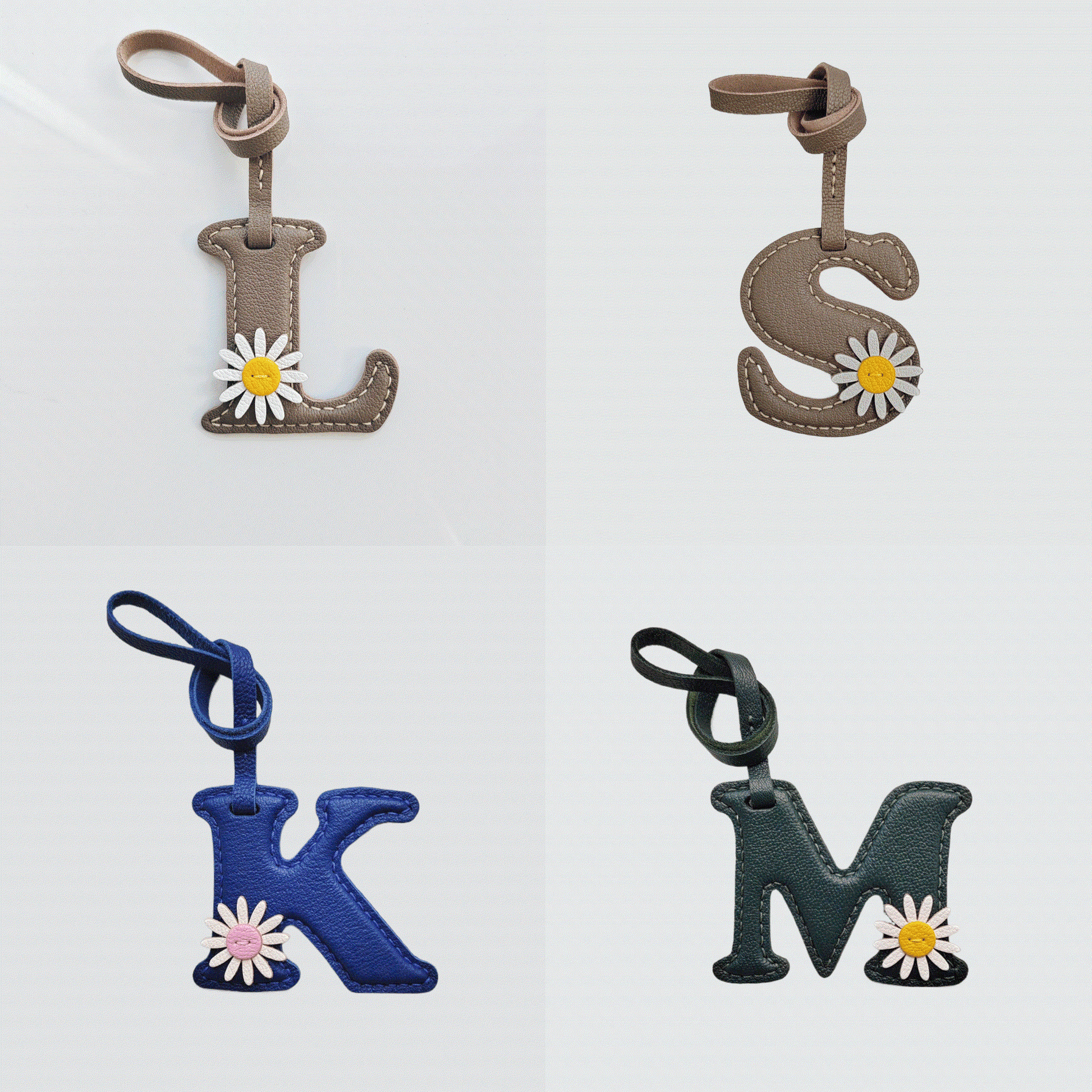 Customized Letter Bag Charm - Leather Initials Keychain With Elements - WittyWilding