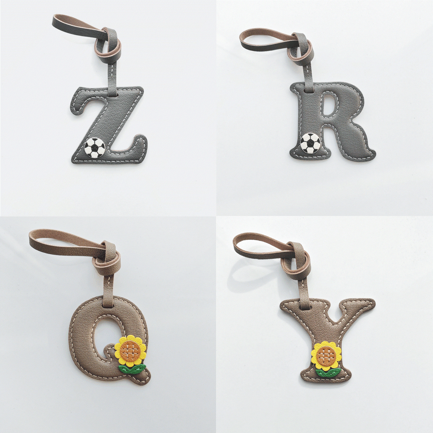 Customized Letter Bag Charm - Leather Initials Keychain With Elements - WittyWilding