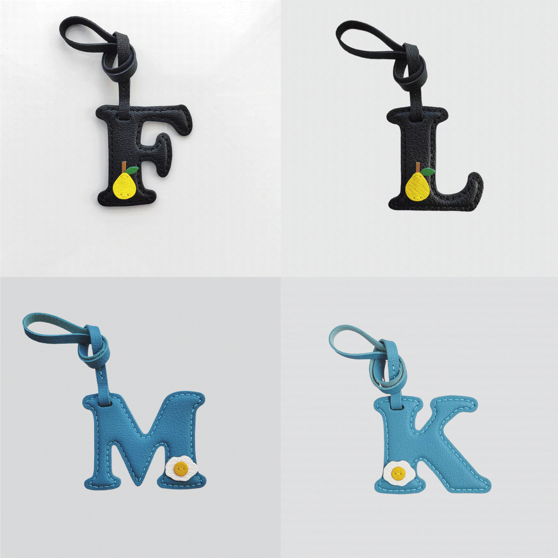 Customized Letter Bag Charm - Leather Initials Keychain With Elements - WittyWilding