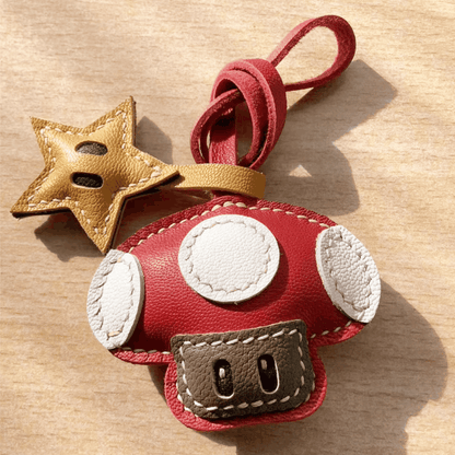 Leather Bag Charm - Mushroom Charms Pendant Super Mario Keychain