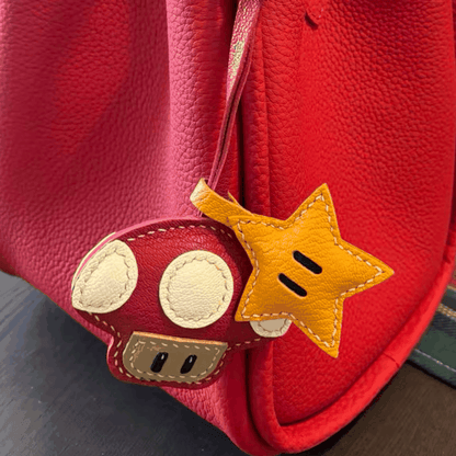 Leather Bag Charm - Mushroom Charms Pendant Super Mario Keychain