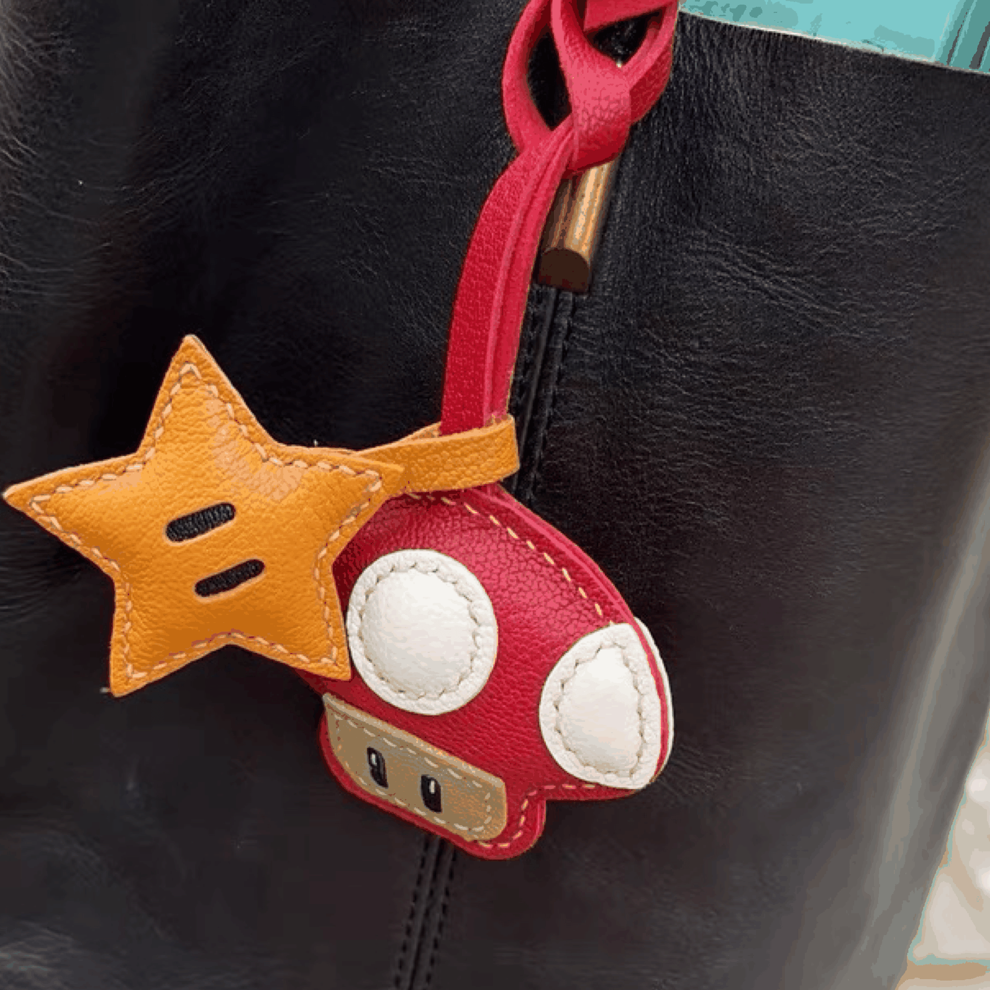 Leather Bag Charm - Mushroom Charms Pendant Super Mario Keychain